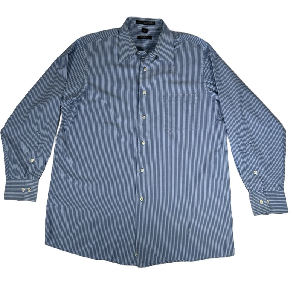 DKNY Button Down Shirt Mens Size Large Striped Long-Sleeve Blue/White